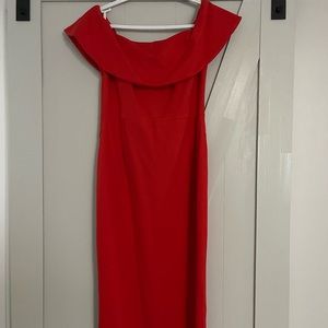 Babaton Ruslan Off Shoulder Red Midi Dress Size 6 Aritzia
